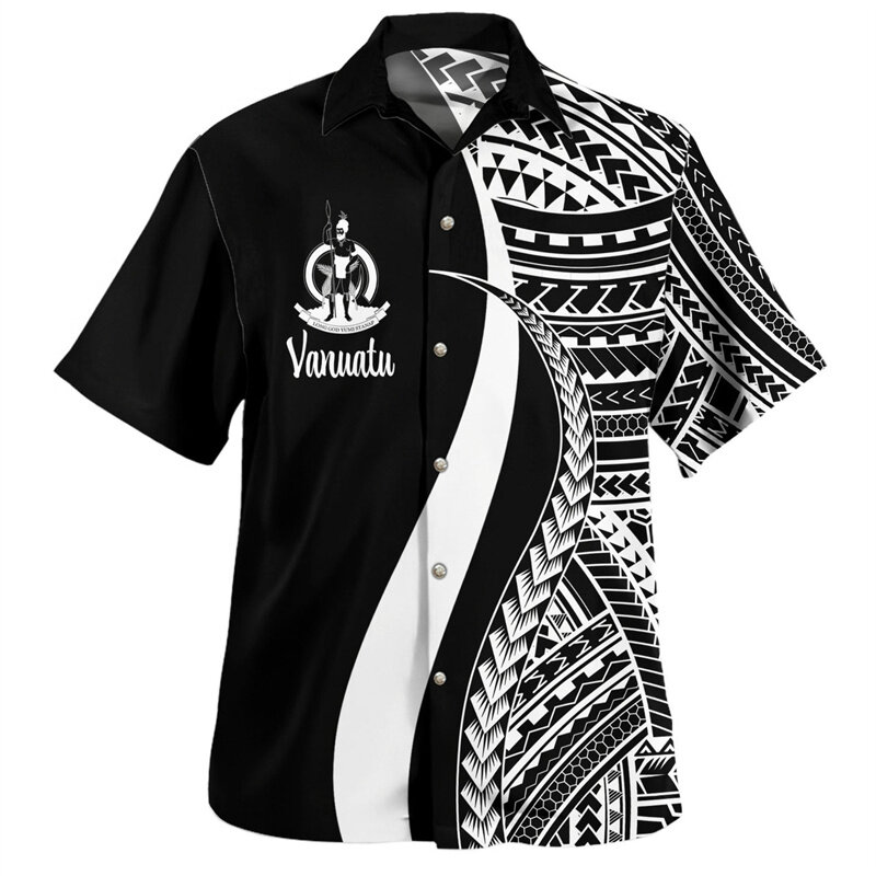 빈티지 여름 3D 폴리네시안 투발루 엠블럼 프린트 셔츠, 투발루 국기 그래픽 짧은 셔츠, 남성 패션 스트리트웨어 셔츠 블라우스