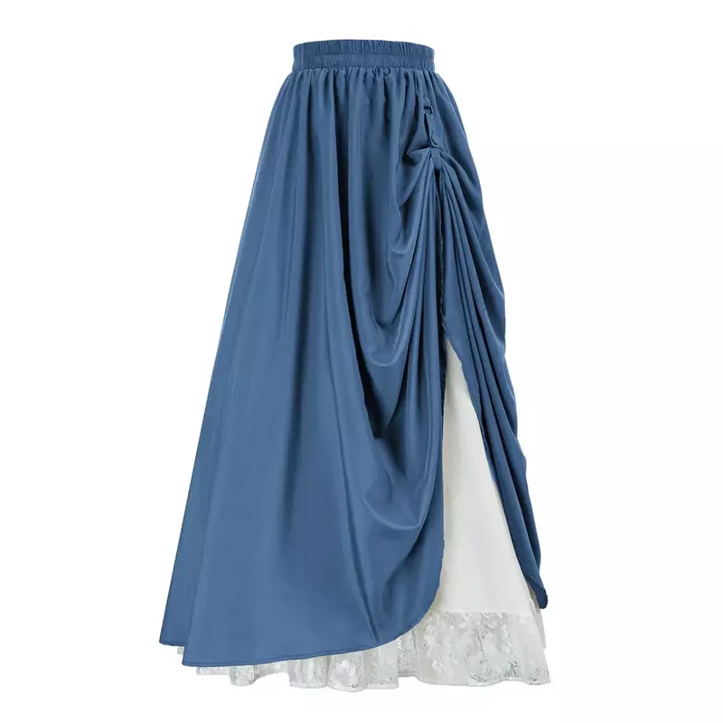 Женская кружевная юбка в викторианском стиле, плиссированная Однотонная юбка средней длины с драпировкой в винтажном стиле эпохи Возрождения, 2024