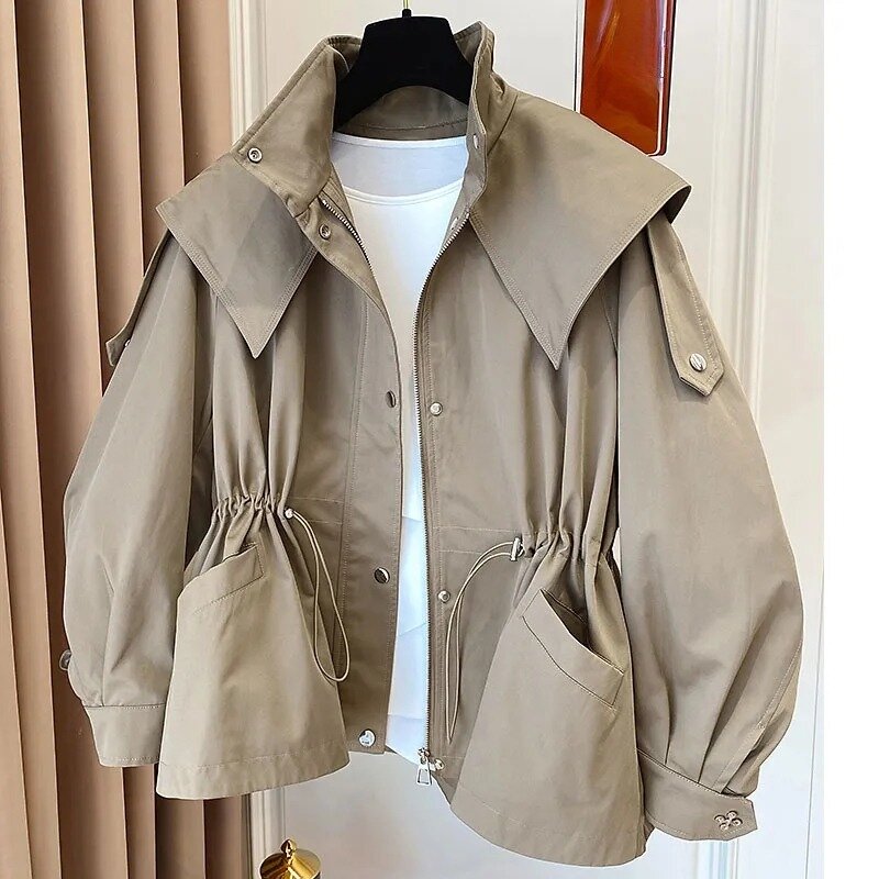Long-Sleeved Casual Short Trench Waist Party Design Jacket Chic Girls Short Comfortable Fashion Korean Vintage Tops for Women