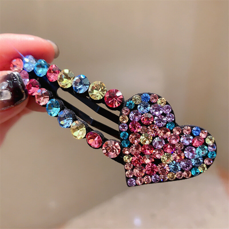 Épingle à cheveux en forme de coeur avec biscuits, barrettes en diamant tchèque, pince BB, accessoires pour cheveux, mode de luxe, importé de la Corée