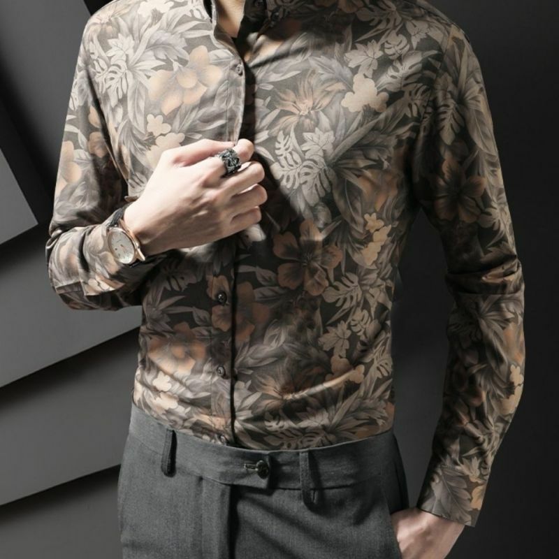 Camisa masculina justa de manga comprida, lazer de negócios, vestuário juvenil britânico, moda coreana, blusas primavera e outono