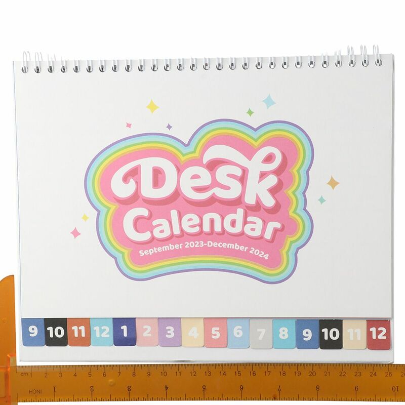 Calendário de desktop pequeno com índice, design mensal, pé flip diário, agenda diária, 2023.9-2024.12