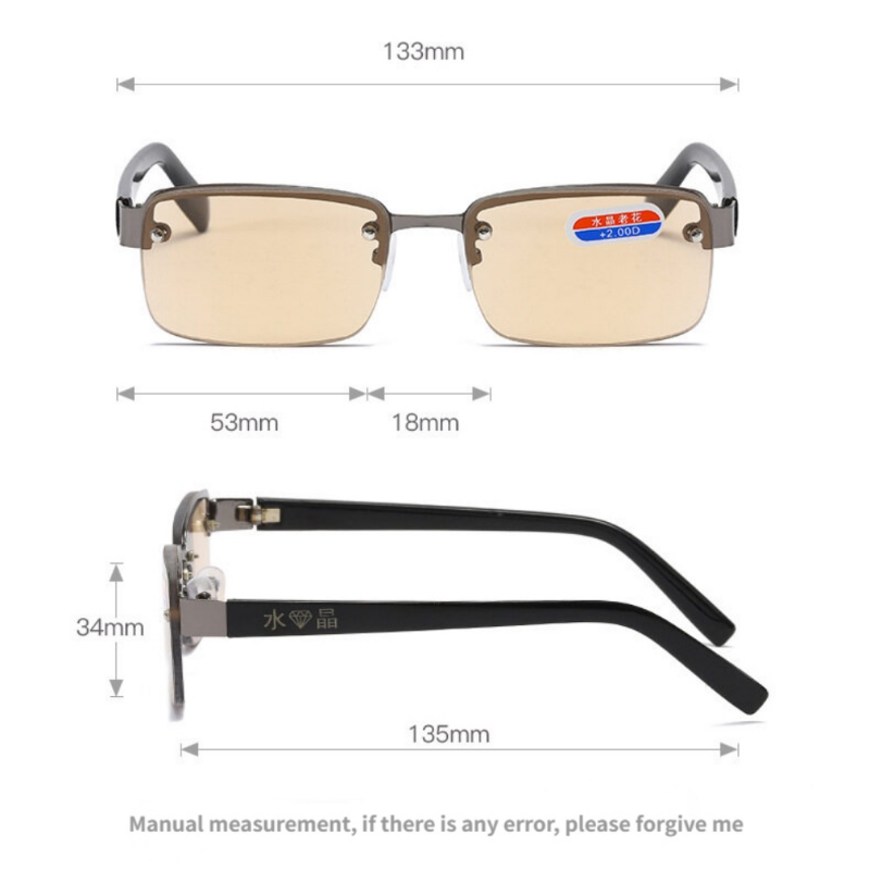Gafas de lectura de media montura para hombre, lentes de alta calidad con piedra Natural Original para presbicia, + 2,0