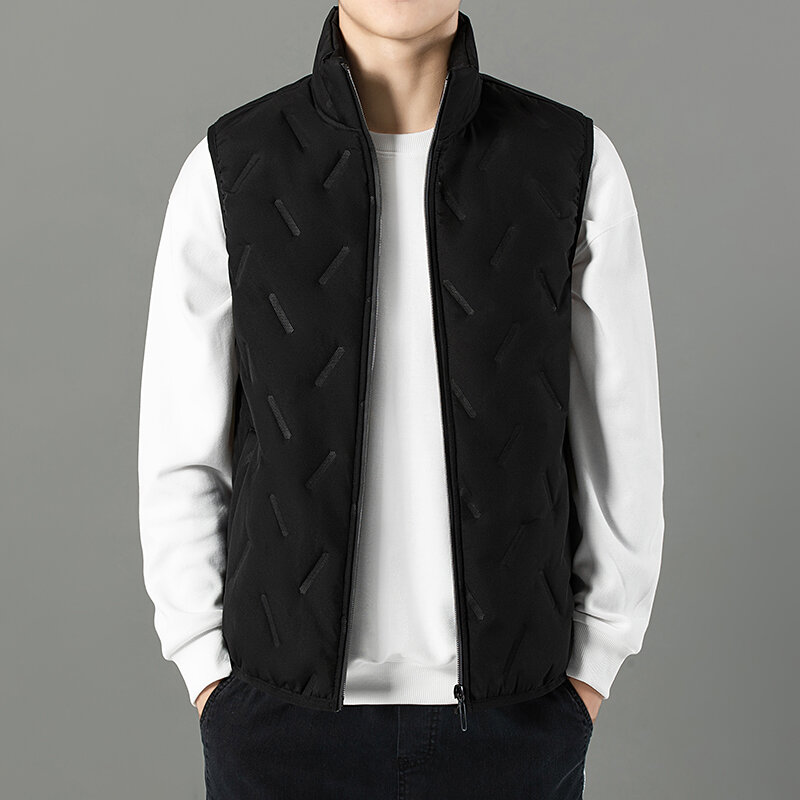 2023 Winter Men's Warm Jacket Rectangular Embossed Fashion Vest Fleece Windproof Large Size Jacket Solid Color Casual Coat 5XL