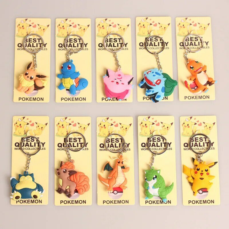 Pokémon Anime Action Figure Keychain, Acessórios Pikachu, Charmander, Psyduck, Squirtle, Pingente de Silicone, Chaveiro, Presente de Aniversário Infantil