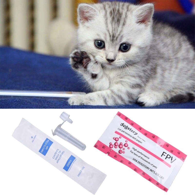 Probador de parvovirus desechable para gatos, juego de tiras de prueba con gotero de hisopo de algodón, FPV, panleukopia, probador de virus