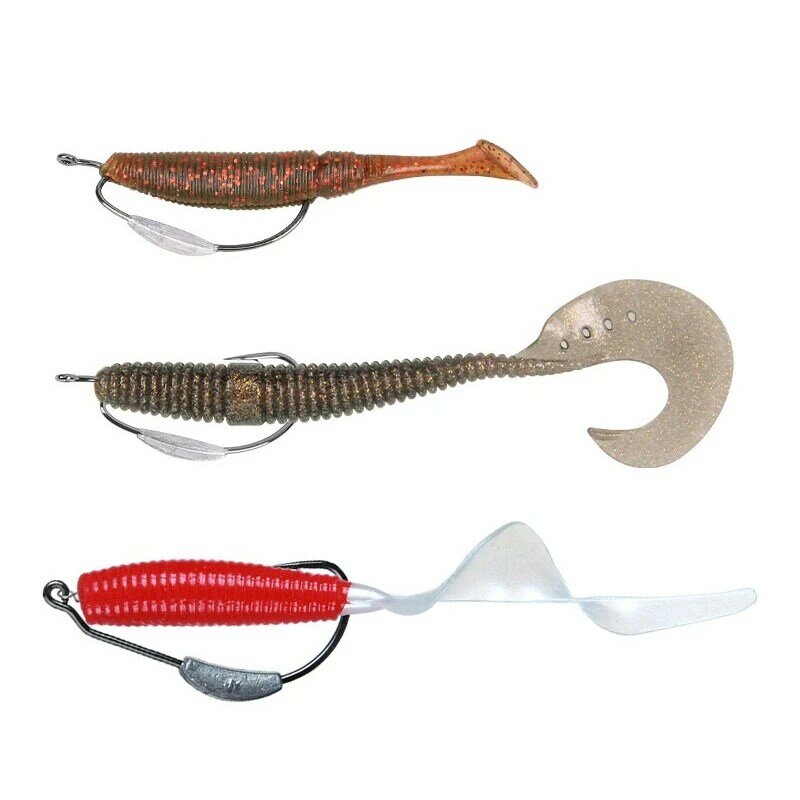 Jig Head Fish Hook com Spring Twist Lock, Soft Worm Lure, Bass Farpado Carp Crank, Gancho de pesca para Texas Rigs Pesca, 5Pcs