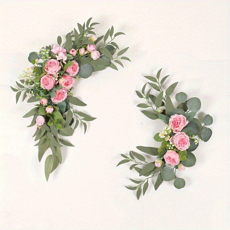 2 Pcs Artificial Wedding Arch Flowers Kit Wedding Flowers Garlands Silk Peony Flower Swag Welcome Sign Floral for Ceremony Party
