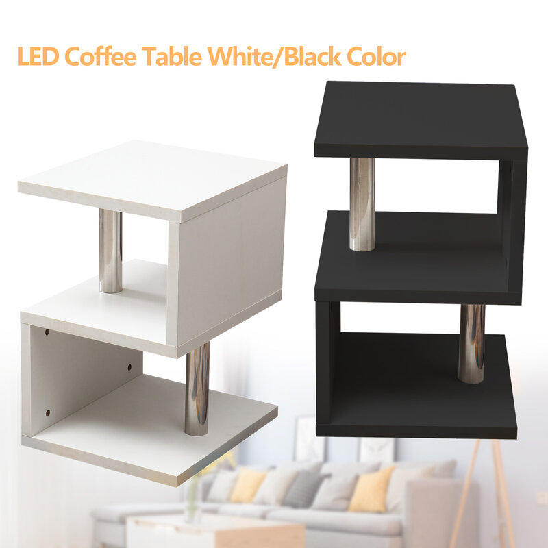 Led 조명이 있는 커피 사이드 테이블, 고광택, 모던 디자인, 화이트, 블랙