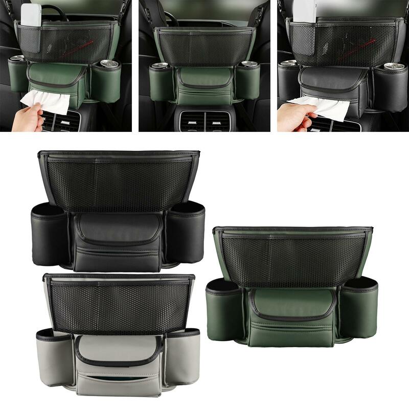 بو الجلود حقيبة شبكية للوحات المفاتيح السيارات ، منظم التخزين ، قدرة تحمل قوية ، بين المقاعد