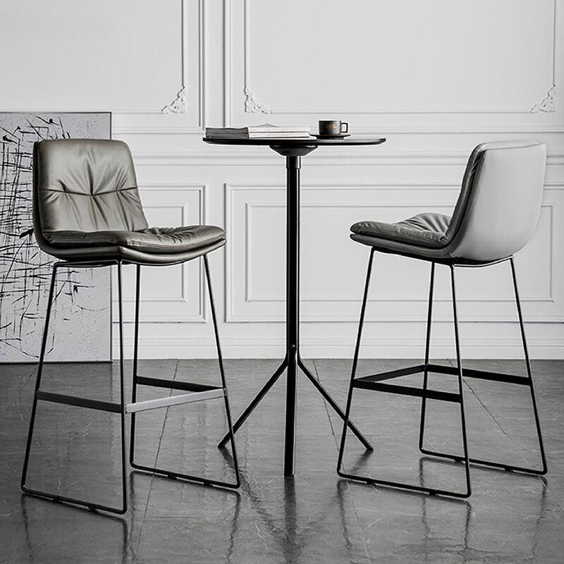 HY Nordic Style Back Leather Bar Chair, Família Light, Luxo Iron High Stool, Modern Simples Flanela Bar Chair, Coffee Shop