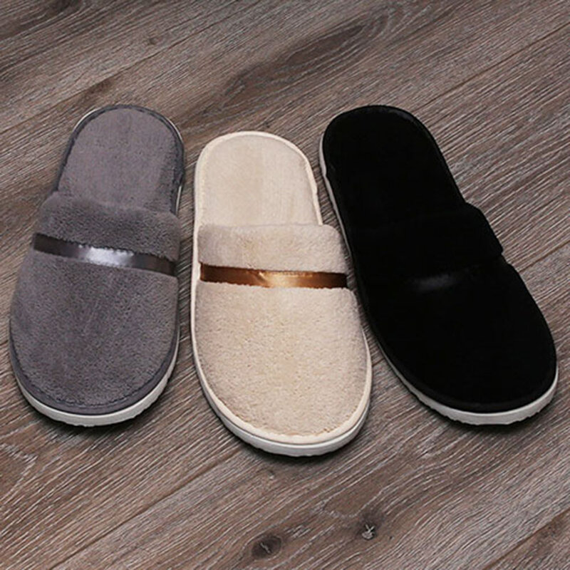 Zapatillas de algodón para hombre y mujer, toboganes desechables de Color sólido, lavables, de lana de Coral, calzado antideslizante para viajes en casa