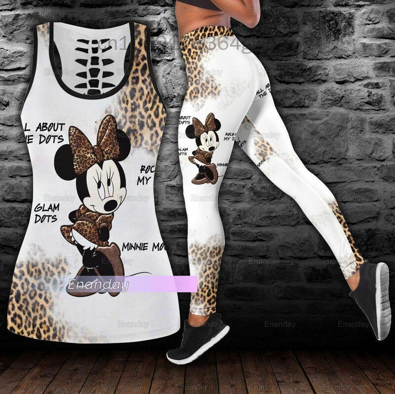 Minnie turere-Leggings de yoga pour femme, glaçure creuse, leggings de fitness imbibés, haut précieux Disney, tenue de sport