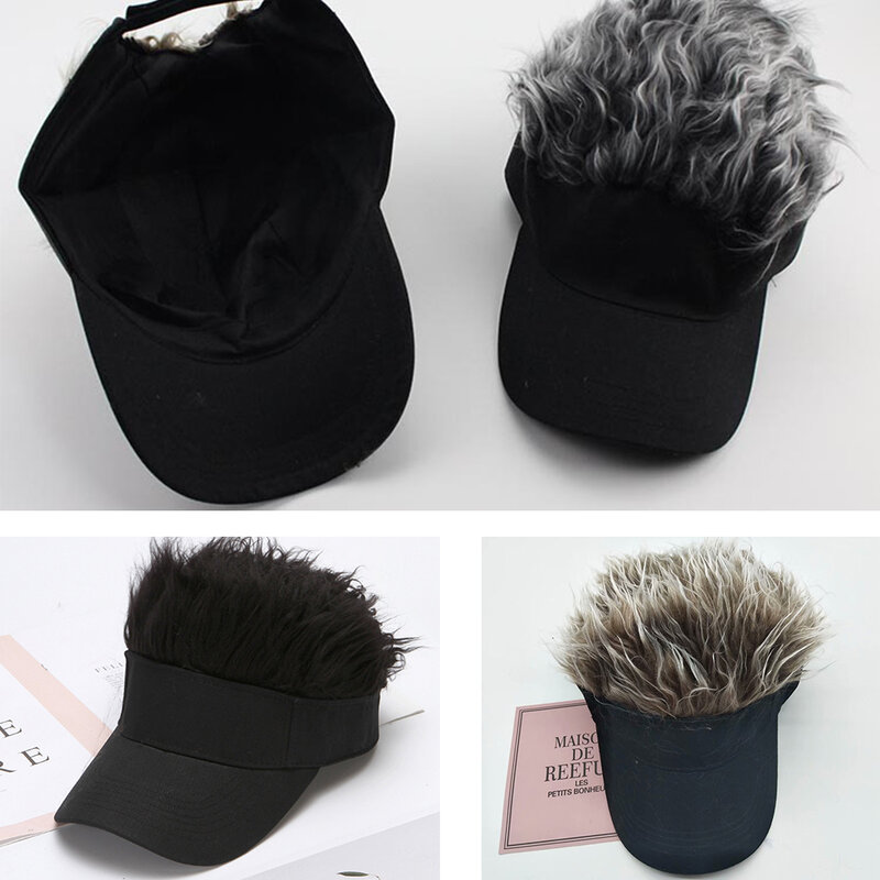 Sombrero de visera de peluca Unisex, gorra de pelo corto, peluca ajustable, sombrero de béisbol al aire libre, regalo negro