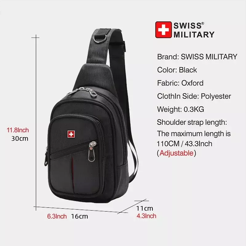 SWISS-Sacs de poitrine imperméables pour hommes, sac à bandoulière initié, sac à bandoulière durable, sac à bandoulière pratique, grand espace, loisirs en plein air