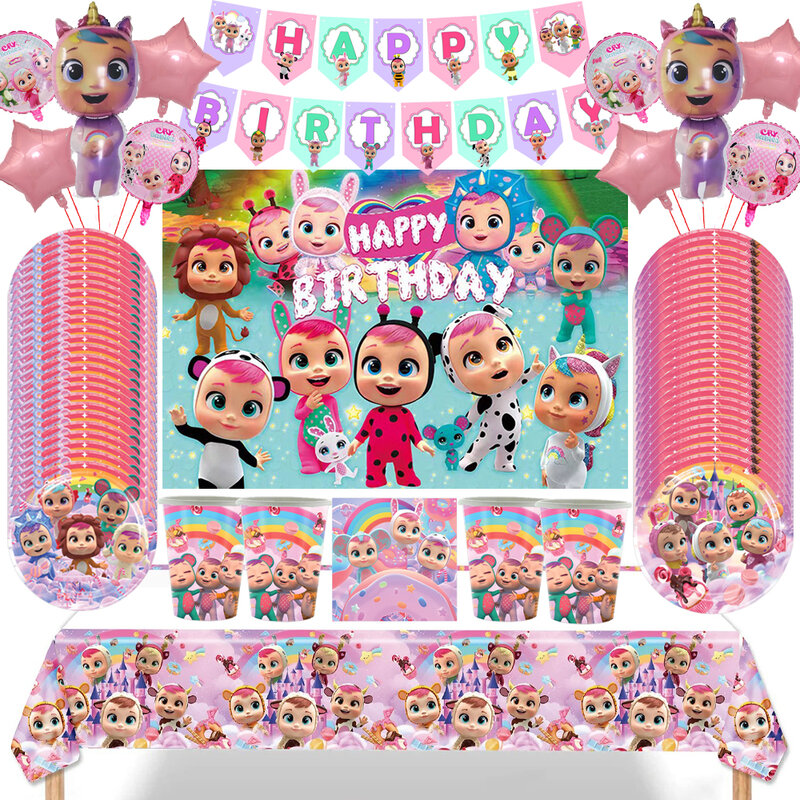 Cry Baby Birthday Party Decoration, Talheres descartáveis, Copa, Placa, Toalha de mesa, Pano de fundo, Balão para menina