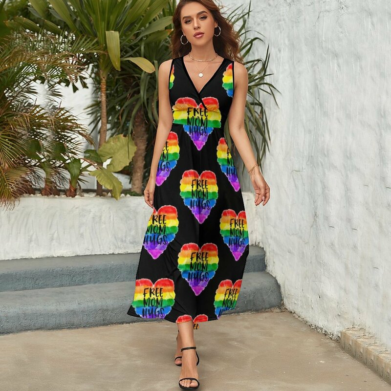 Free Mom Hugs Радужное сердце ЛГБТ поддерживает платье без рукавов женские платья для женщин 2023 платья для женщин элегантное платье
