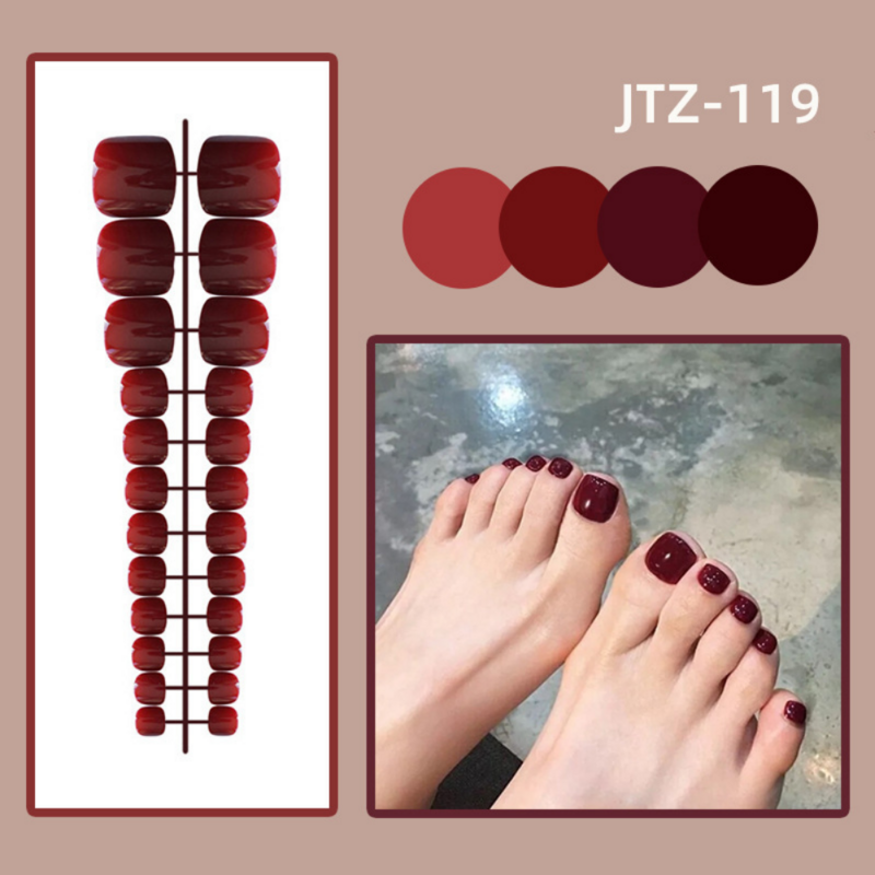 24P Acrylic Toenails Tips Bright Faced Press On Nails Art Removable Fake Toenails With Glue Full Cover Artificial Toe False Nail