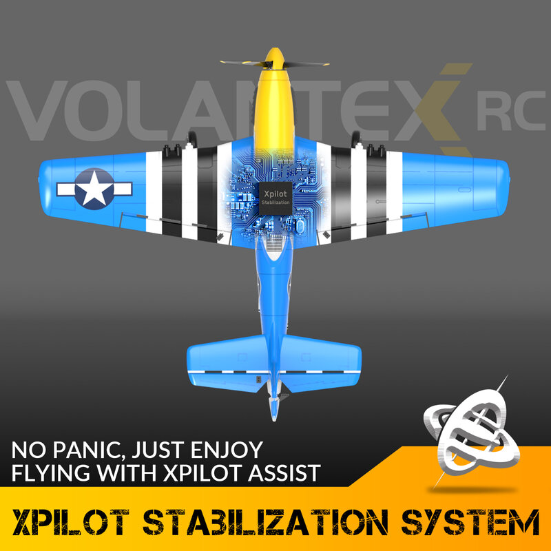 VOLANTEXRC P51D Mustang 4Ch para principiantes, Avión RC con estabilizador Xpilot, aerobático de una tecla (761-5) RTF