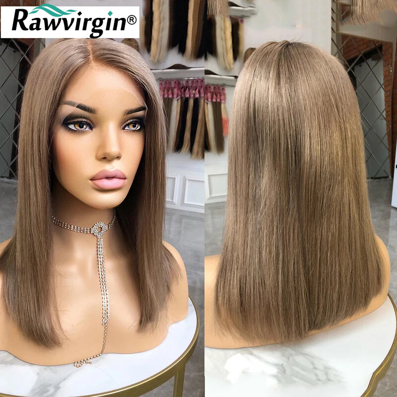 Wig Dusty Ash Blonde tanpa lem untuk rambut manusia wanita siap untuk memakai wig penutupan Bob lurus Brasil 613 HD renda Frontal