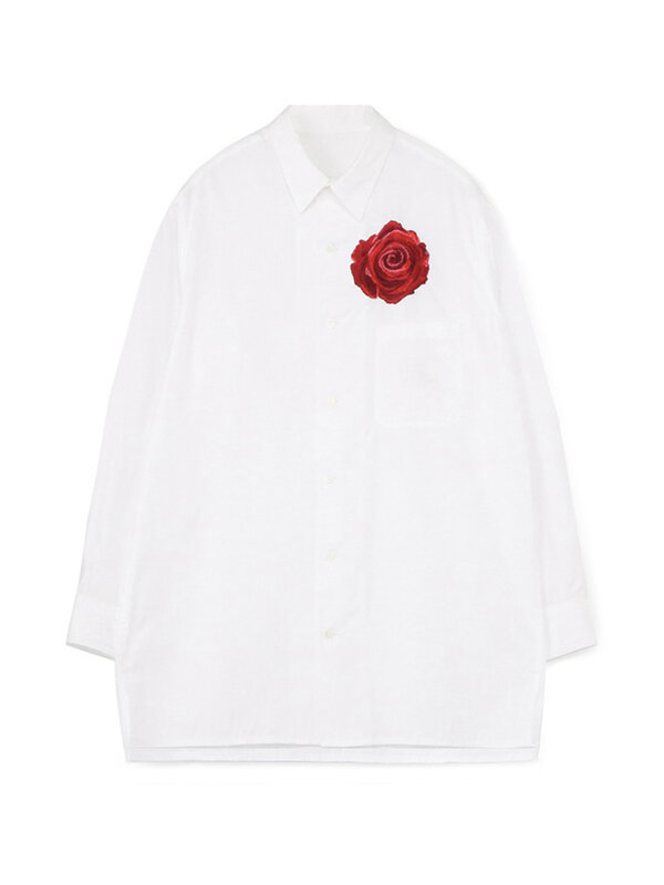 Flor floral bordado camisa yohji yamamoto solto e grande pode ser usado tanto para homem e mulher na moda e confortável