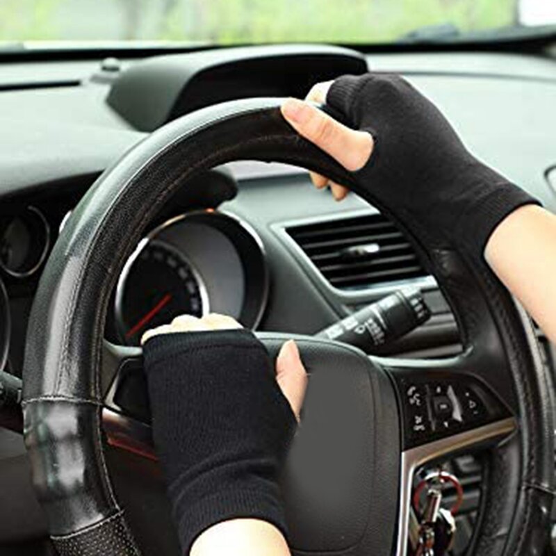 Guantes cálidos sin dedos con agujero para el pulgar para hombres y mujeres, guantes de conducción medio sin dedos acogedores, mitones de punto, 4 pares