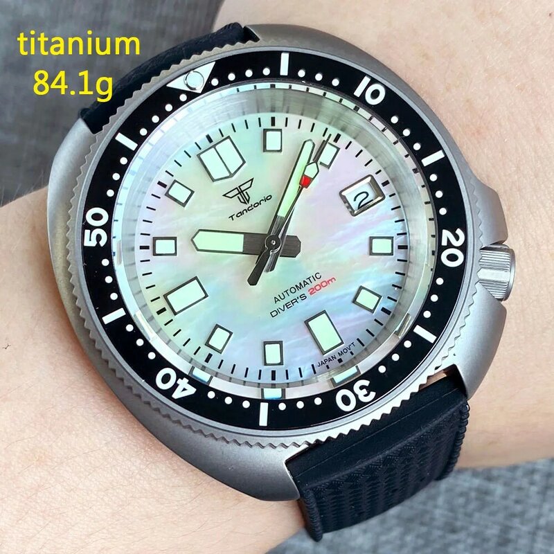 Tandorio-Reloj automático de Material de titanio para Hombre, pulsera de buceo con esfera de fregona, resistente al agua, 200M, bisel de 120 clics, banda Tropical