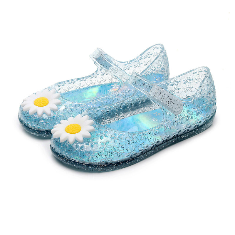 Детские сандалии-желе, летние дышащие сандалии для принцесс, с цветочным принтом, для девочек и малышей, 2024