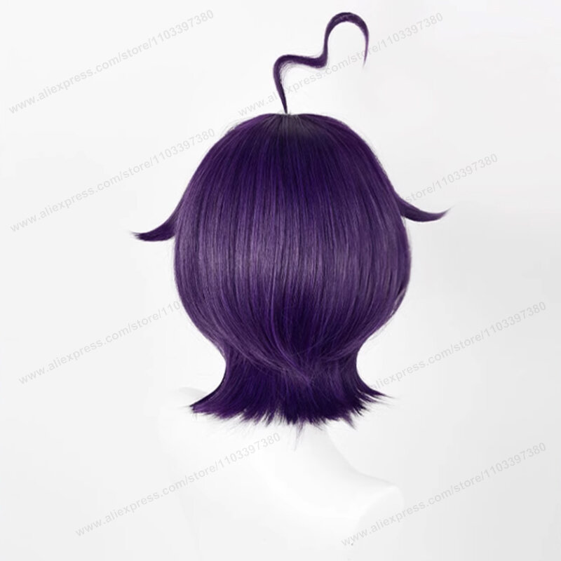 Hiiragi Wig Cosplay 33cm, Wig sintetis tahan panas Anime, Wig Cosplay hitam ungu pendek