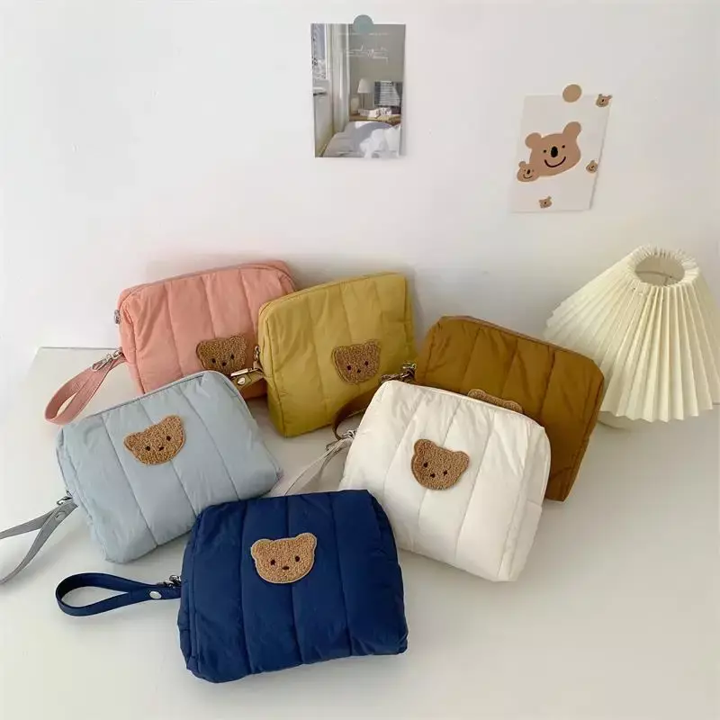 Bolsa de pañales para bebé, bolsa de almacenamiento de biberón de oso de dibujos animados Kawaii, bolsa de cochecito Kawaii portátil para mamá, moda coreana, 1 pieza