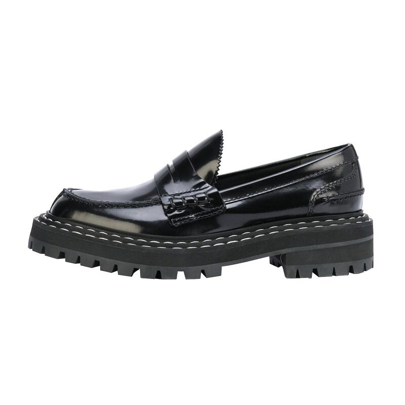 Taoffen-Mocassins de couro genuíno para mulheres, sapatos casuais sólidos, sola grossa, salto quadrado, bombas de fivela de metal, maduro, dedo do pé redondo, escritório