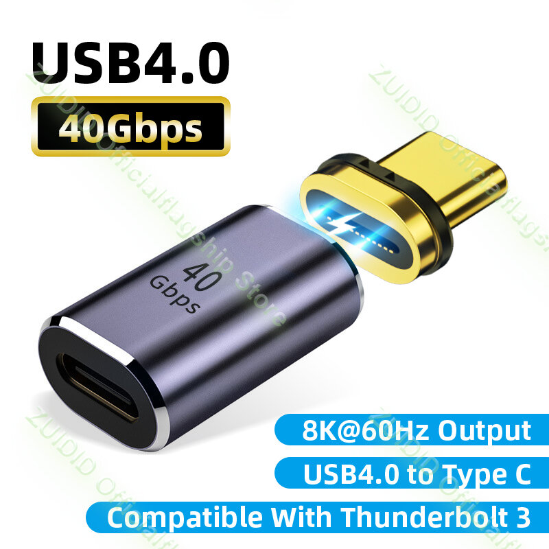 Thunderbolt3 Adaptador Magnético de Carregamento Rápido, USB C para Tipo C, Cabo Conversor Magnético, 8K @ 60Hz, 40Gbps, 100W