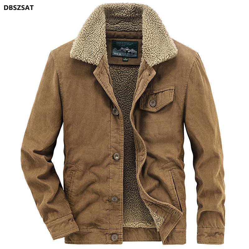 남성용 따뜻한 코트 플러스 벨벳 두꺼운 코듀로이 재킷, 남성 모피 칼라, 겨울 캐주얼 재킷, 남성 아웃웨어, 보온 면 의류, 6XL