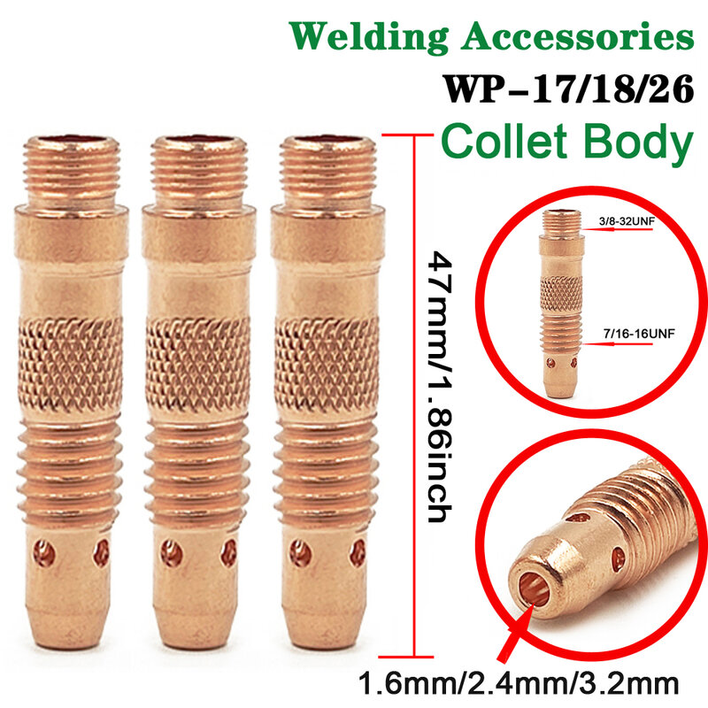 17pcs Argon TIG Welding Torch Consumable1.6mm/2.4mm/3.2mm Tungsten Electrodes Collet Body Alumina Nozzle Back Cap For WP17/18/26