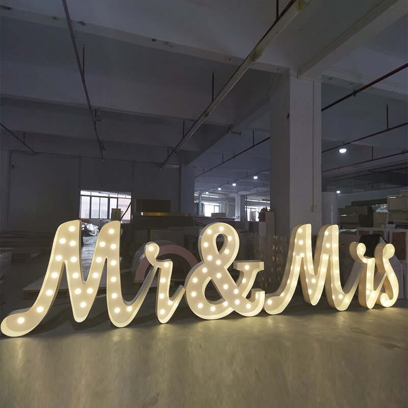 Romantic Mr And Mrs Acrylic White Birthday Number Marquee Lights Letter With LED For Party wedding Used