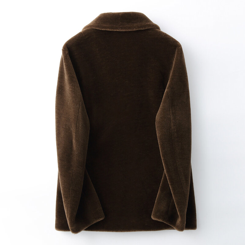 Chaqueta corta de lana auténtica para hombre, abrigo de corte de oveja con solapa, Color sólido, cálido, A351, otoño e invierno, 2022