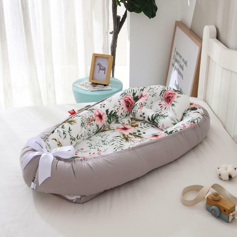 Sarang tidur bayi portabel, tempat tidur buaian bayi baru lahir dengan bantal dan selimut, penutup dapat dilepas untuk tempat tidur balita