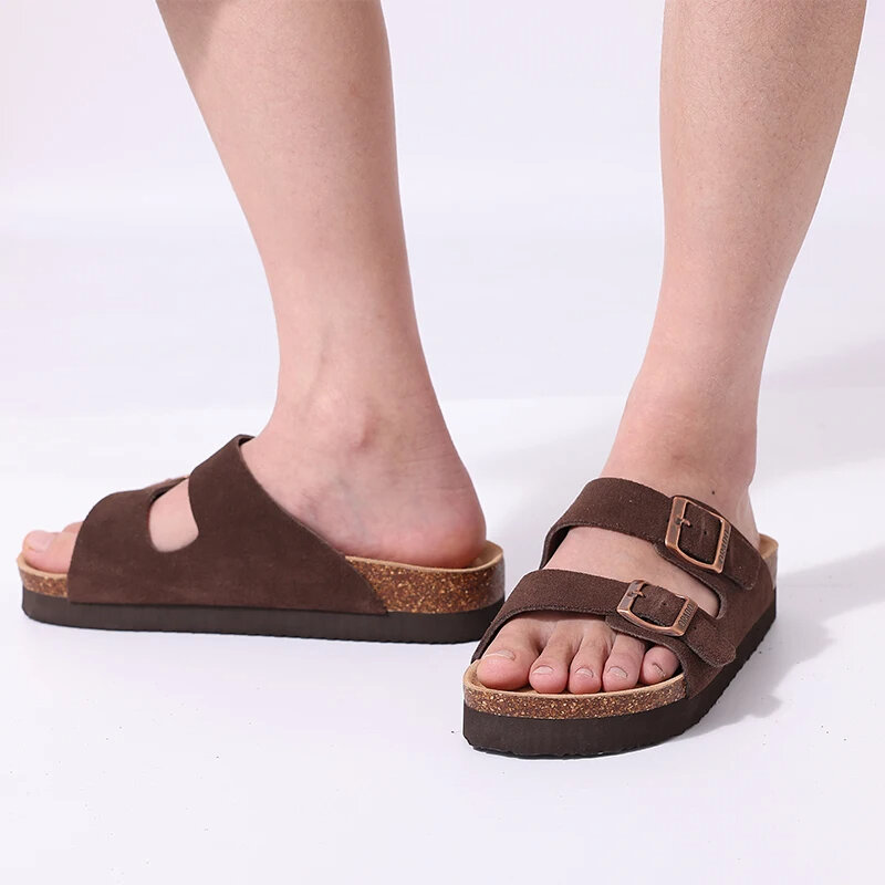 Litfun sandal alas kaki gabus wanita, Kasut Pantai klasik untuk pria, musim panas dengan gesper yang bisa disesuaikan 2024
