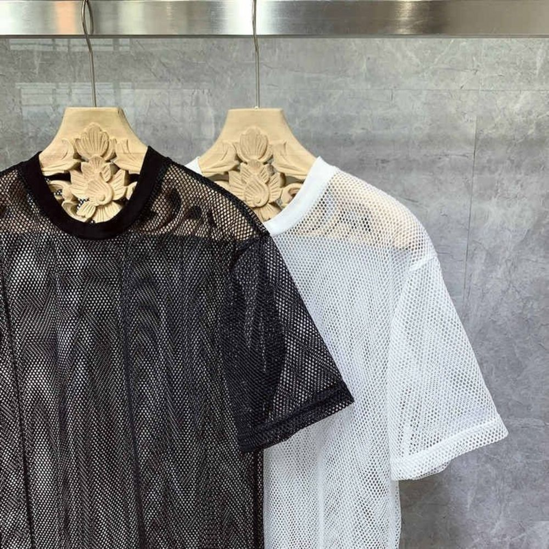 Летняя сетчатая прозрачная трендовая привлекательная футболка с вырезами и коротким рукавом мужской Универсальный многослойный солнцезащитный Топ