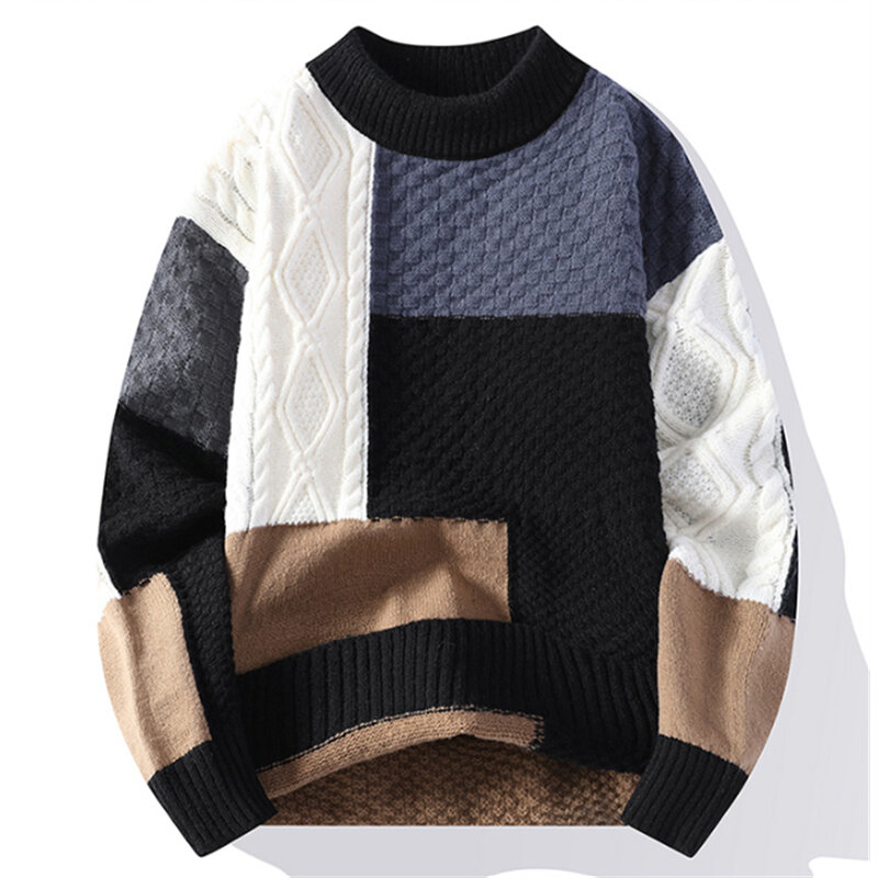 Sweater rajut kerah bulat pria, Sweater kasual longgar tambal sulam untuk lelaki, musim semi, musim gugur