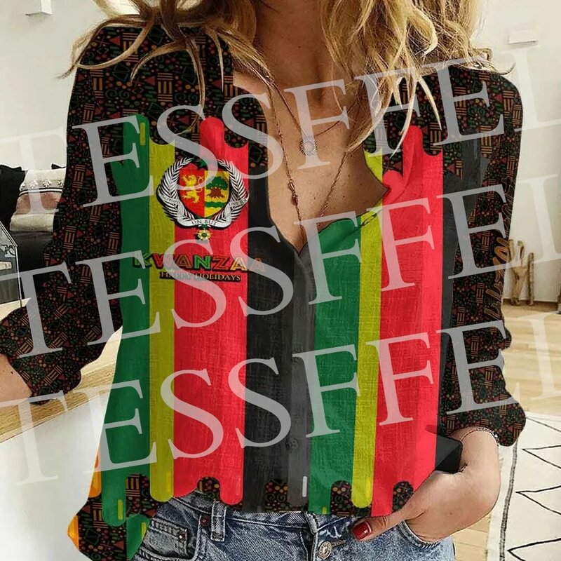 Africa Country Morocco Senegal Tigray Tattoo Retro 3DPrint Streetawear Harajuku Women Casual Button-Down Shirts Long Sleeves X3