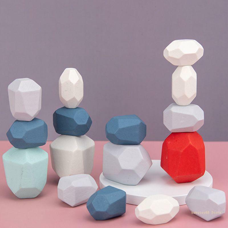 Y4UD – jeu d'empilage pierres colorées en bois pour enfants, 36 pièces, bloc construction, jouet éducatif