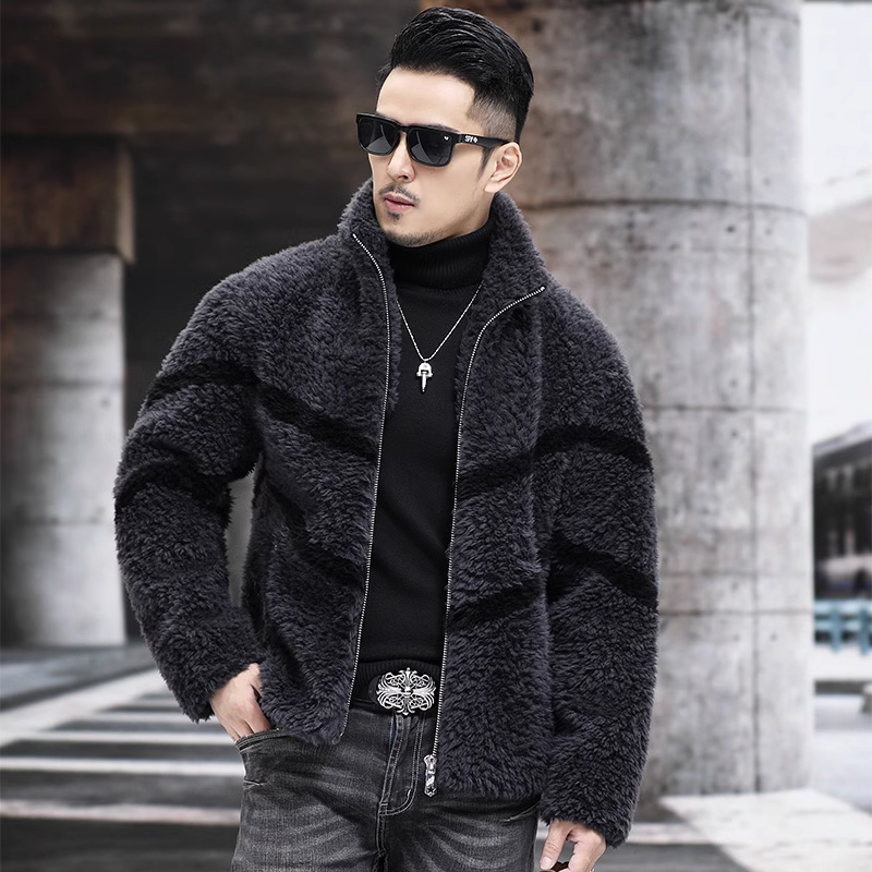 2023 남성용 짧은 스탠드 칼라 재킷, 두껍고 따뜻한 진짜 모피 오버코트, 정품 램 모피 코트, I487, 겨울 신상 패션