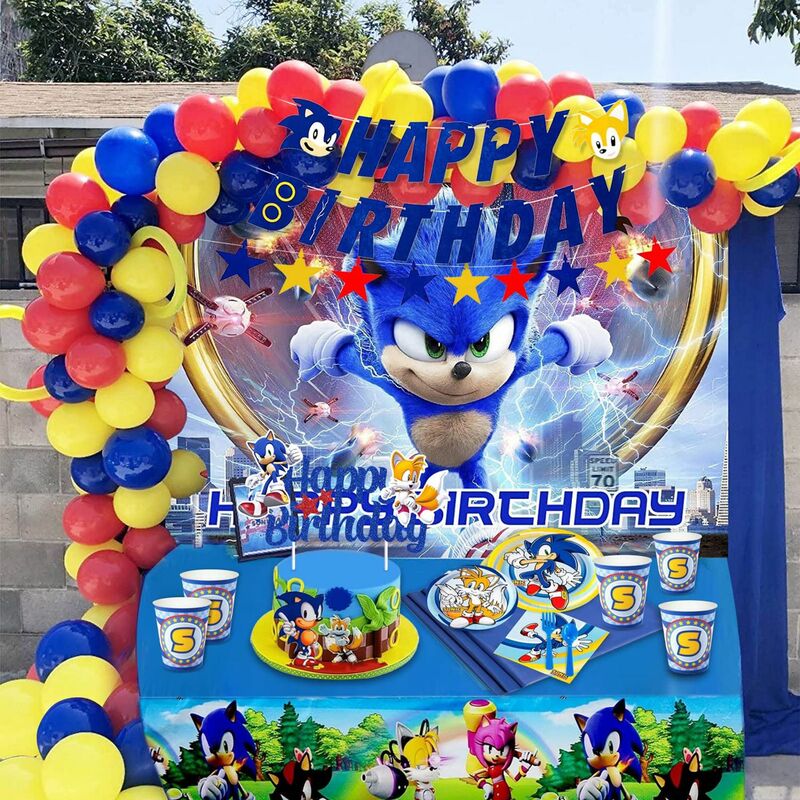 Sonic the Hedgehog Partido Suprimentos para Meninos, Festa de Aniversário, Talheres De Papel, Bolo Topper, Cupcake Decor, Baby Shower Decorações