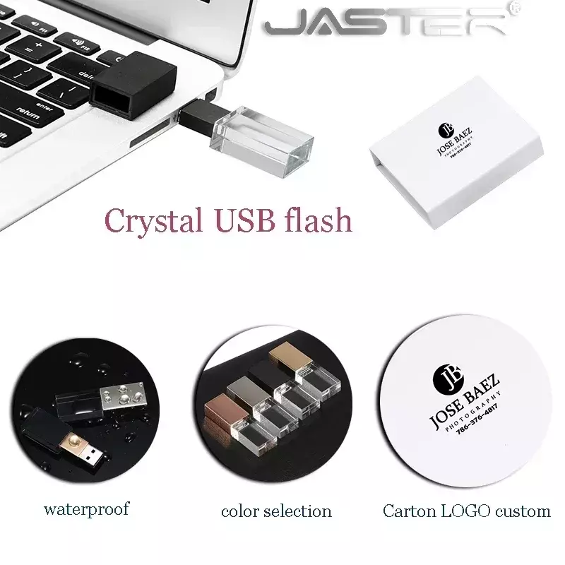 JASTER-Unidad Flash USB 2,0 de cristal, Pendrive de 128GB, 64GB, capacidad 100% Real, logotipo personalizado gratis, 32GB, regalos de boda creativos