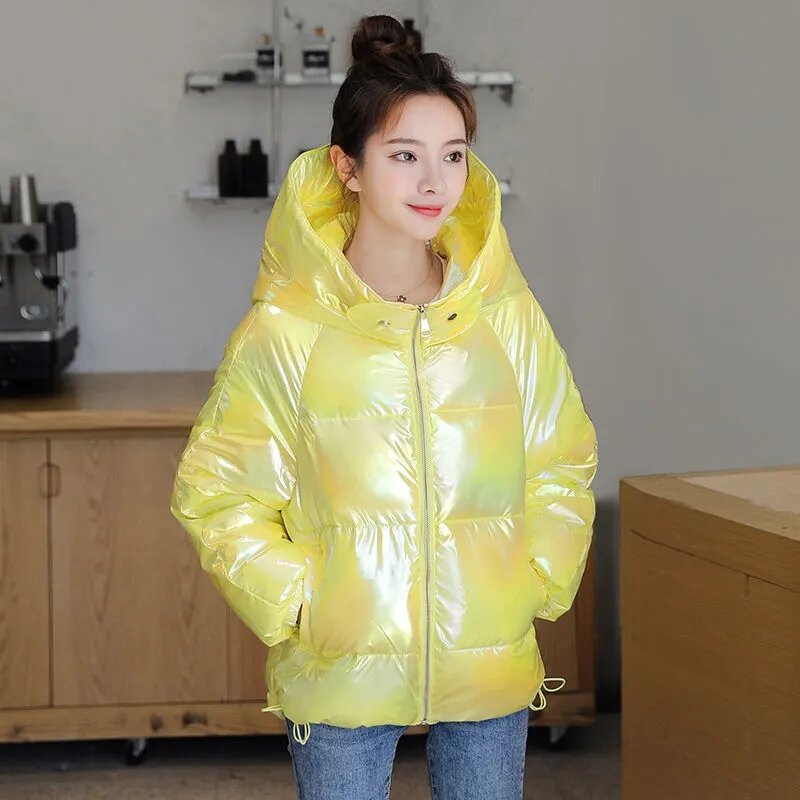 女性のための秋と冬の綿のコート,レジャー,韓国のファッション,光沢のある,厚手,短いパーカージャケット