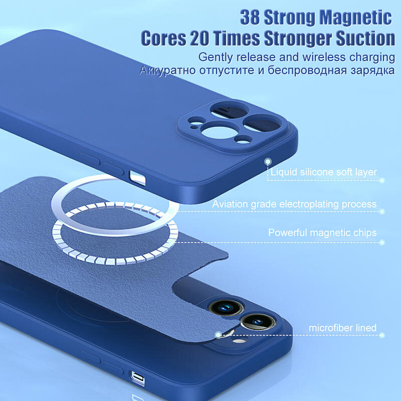 Casing pengisi daya nirkabel silikon cair, casing asli untuk iPhone 15 14 13 12 11 Pro Max Mini X XR XS 8 Plus