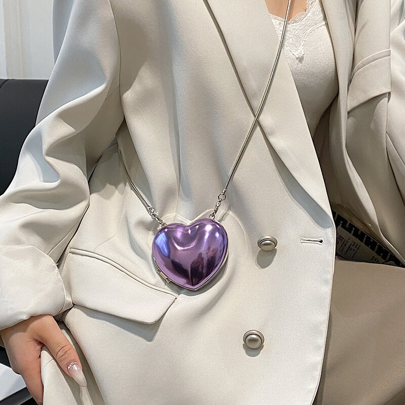 여성용 하트 스타일 PU 컴팩트 체인 숄더백, 심플하고 독특한 디자인 크로스바디 백, 2024 개성 동전 지갑, 패션