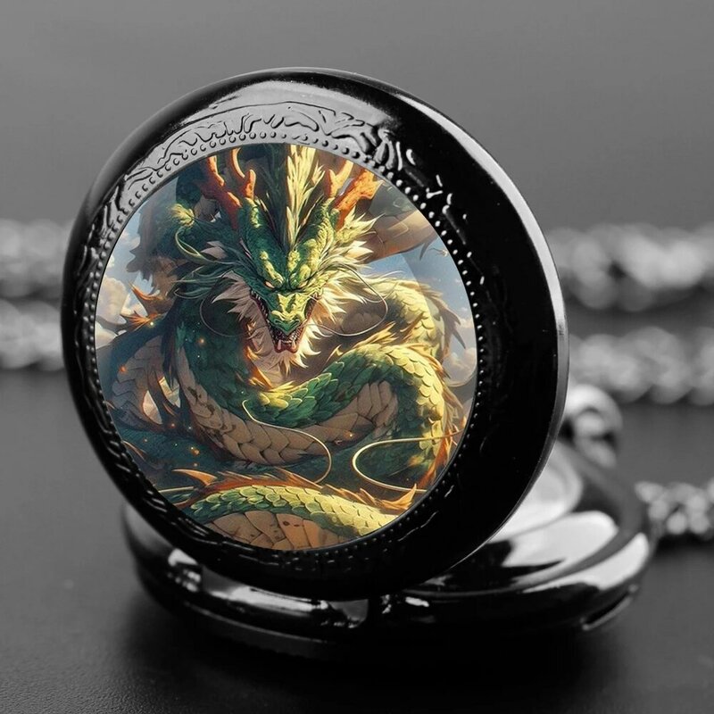 The Giant Azure dragon Design Quartz Pocket Watches for Women Men Watch Unique Pendant Clock Necklace Kids Jewelry Gifts
