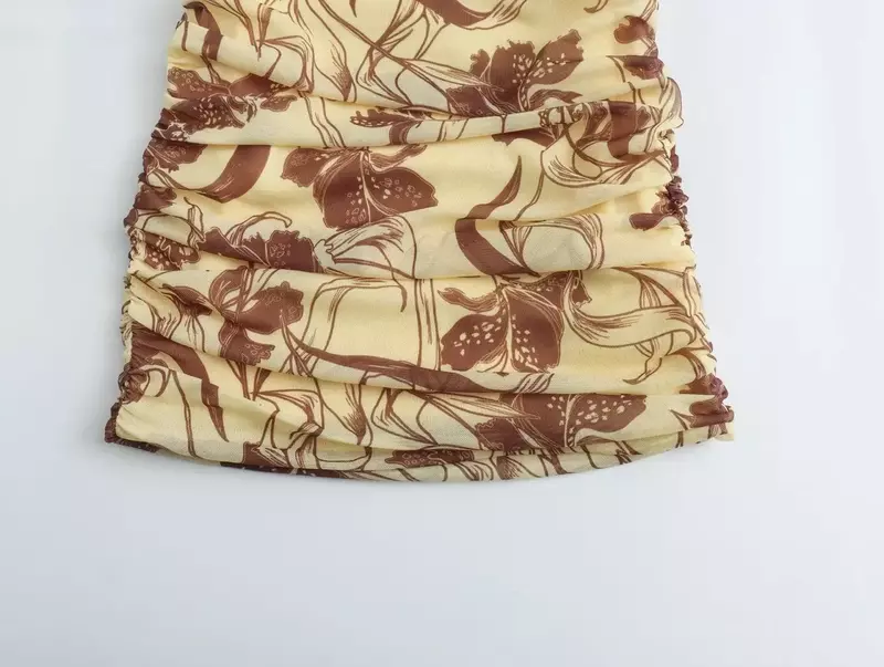 Платье-мини женское Плиссированное из тюля, шикарное модное открытое дизайнерское мини-платье с принтом, в стиле ретро, без рукавов, на широких бретелях, на лето